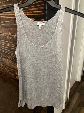 Reiss Lilian Silver Metallic Knit Tank Top Vest Size S